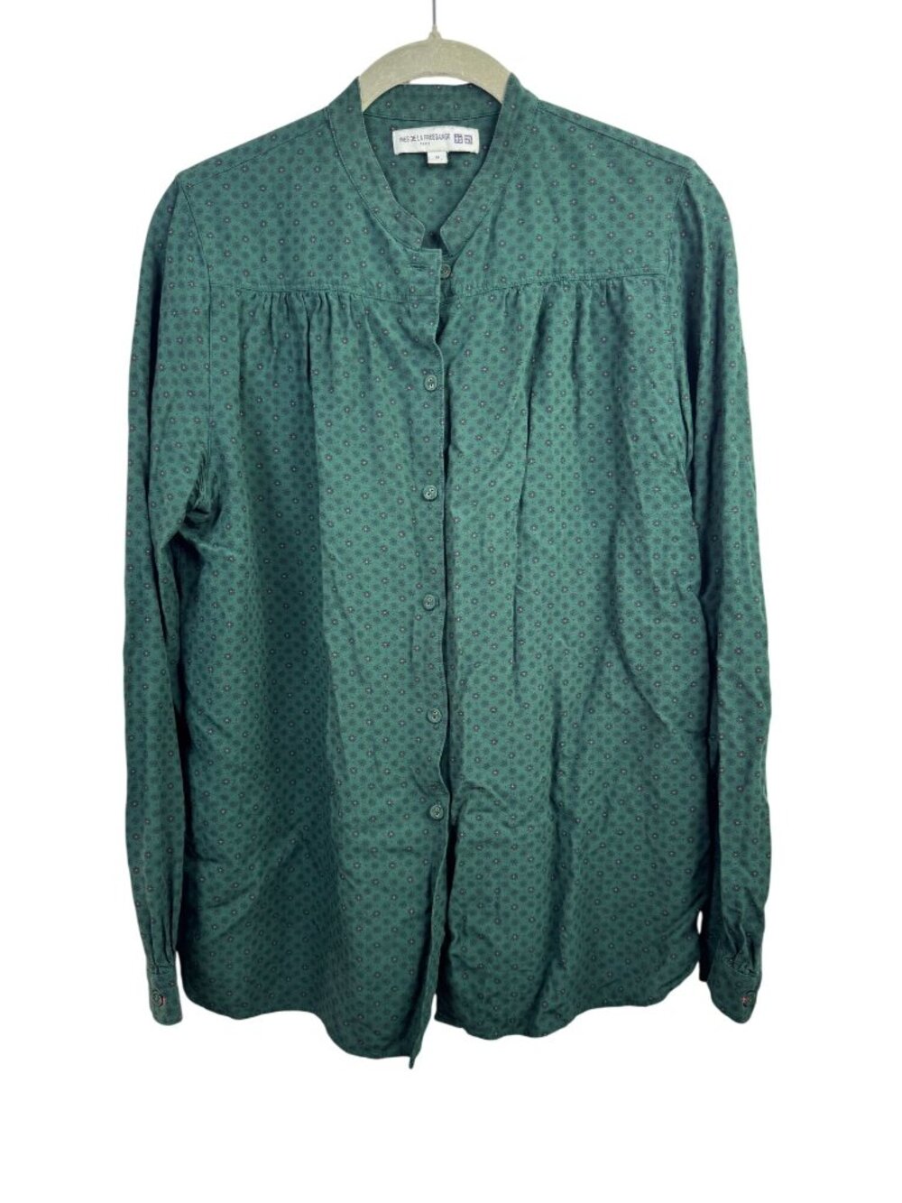 Ines De La Fressange x Uniqlo Womens Green Floral Button Up Blouse Size Medium